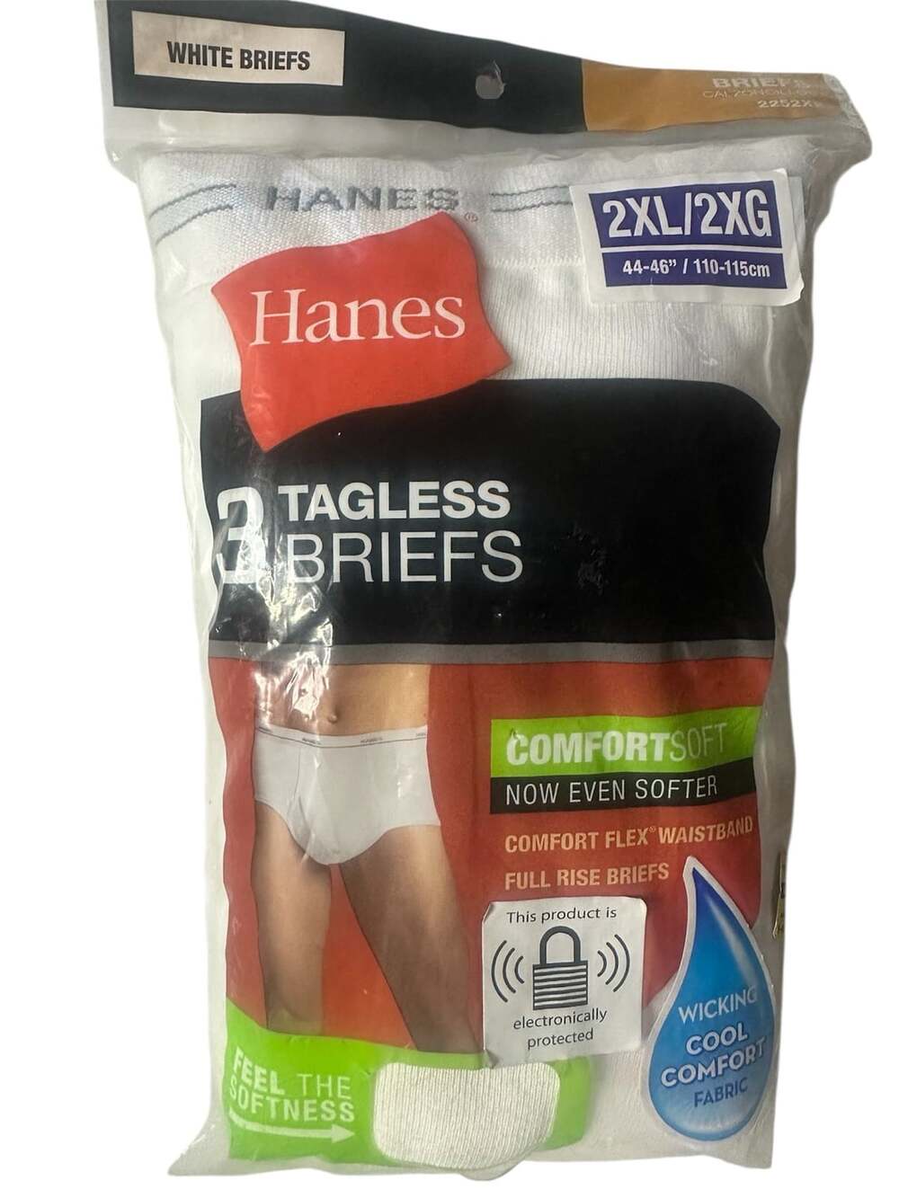 Hanes Men's ComfortSoft Tagless Full-Rise Briefs 3-Pack White 2XL